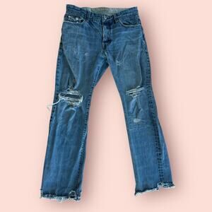 VTG Y2K AEROPOSTALE LIGHT BLUE DENIM JEANS Straight PANTS Size 30 Thrashed Holes